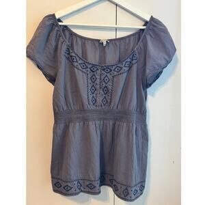 Heritage 1981 Grey Cotton Blouse Short Sleeve